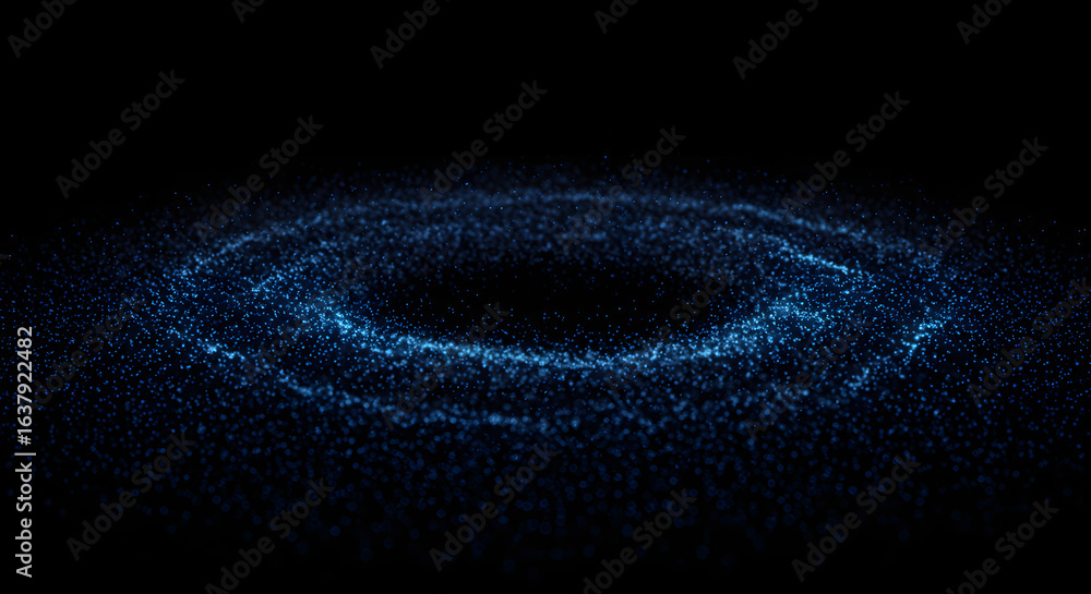 Poster abstract blue particle wave ring isolated on black background with artistic depth of field and delic
