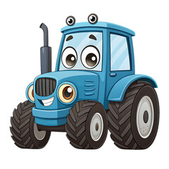 Cute Blue Cartoon Tractor Character with a Smile.