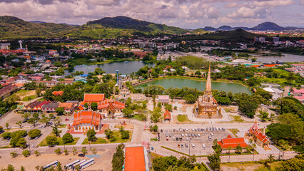 A drone aerial view of Wat Chalong is the most important temple of Phuket, Thailand.  and 1 of 5...
