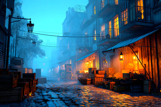 Romantic Paris Night Market in the 1700s