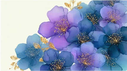 Watercolor Floral Background with Gold Accents for Invitations, Greeting Cards, and Stationery Design