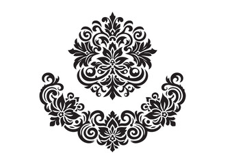 ornament border logo silhouette vector, floral border silhouette vector design, vintage ornament floral logo silhouette vector, botanical ornament border logo vector silhouette on white background