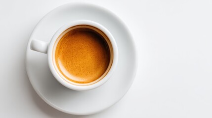 Naklejka premium Overhead Shot of a Cup of Espresso Coffee with Rich Crema on a White Background