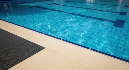 Obraz premium Inviting swimming pool with pristine turquoise water and surrounding tiling, perfect for recreation and fitness promotions
