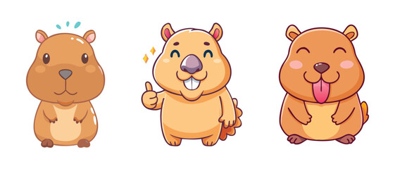 "Playful Capybara Icons - Thinking, Thumbs Up, and Happy Moments"