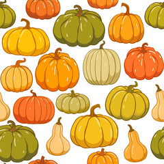 Autumn pumpkins seamless vector pattern. Pumpkin patch, thanksgiving decoration