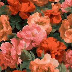 Colorful floral pattern with vivid blossoms in shades of pink
