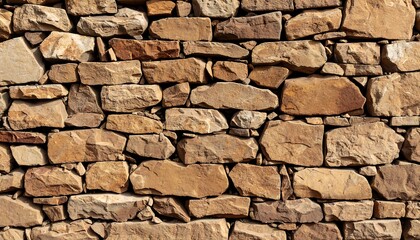 Obraz premium Rustic dry-stone wall texture; various sized, earth-toned stones