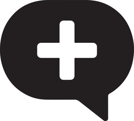 Silhouette of chat bubble with plus sign symbolizing new message, add conversation, and communication.