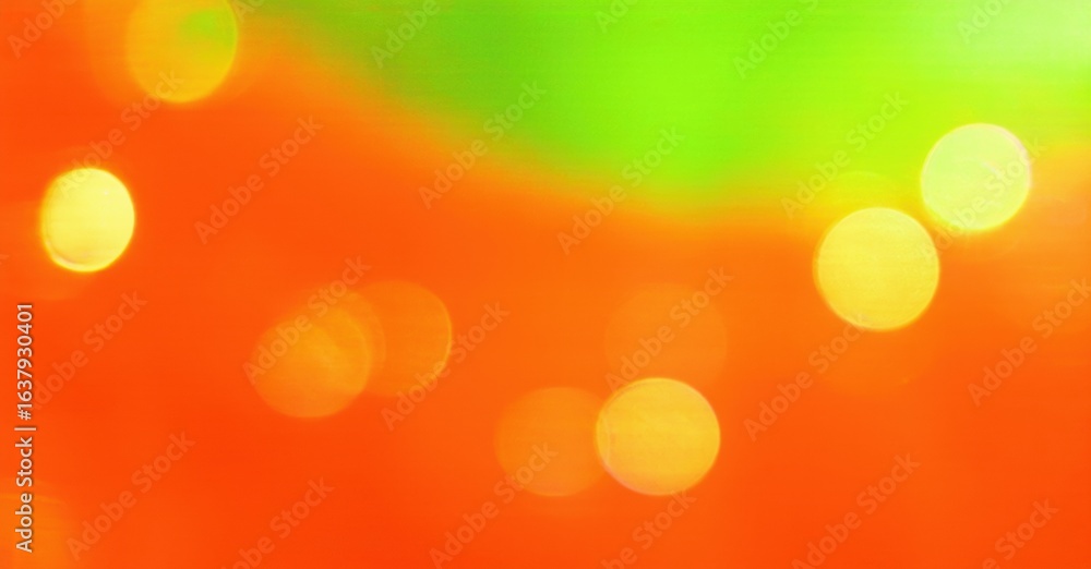 Poster bright bokeh effect. orange, green hues blend softly. blurred circles create abstract light patterns