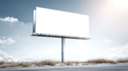 Obraz premium Blank Billboard Mockup Against Sky: Advertising Space for Outdoor Commercial Promotions in Winter