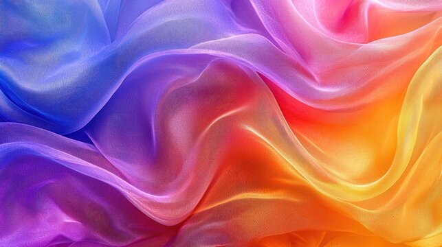 Flowing waves of sheer fabric, rainbow gradient of color, soft texture