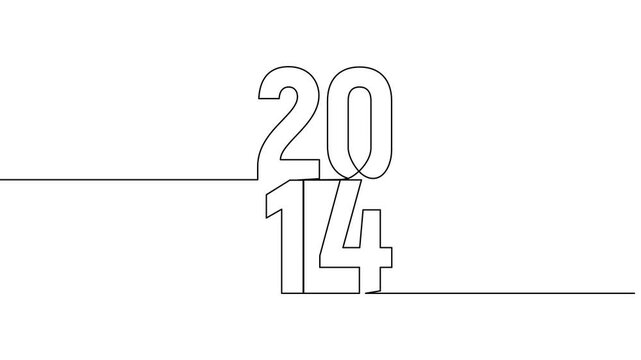 2014 year continuous line art clip self drawing animation on white black background. vertically single one line art outline illustration 2014 year numbers video