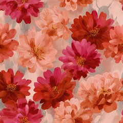 Colorful floral pattern with vivid blossoms in shades of pink