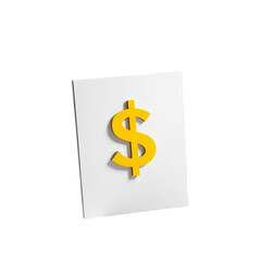 Obraz premium a vibrant yellow dollar sign is prominently displayed against a clean white rectangular background, casting a subtle shadow and suggesting a three-dimensional effect.