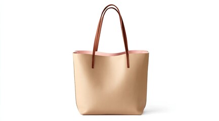 Beige tote bag with blush pink lining