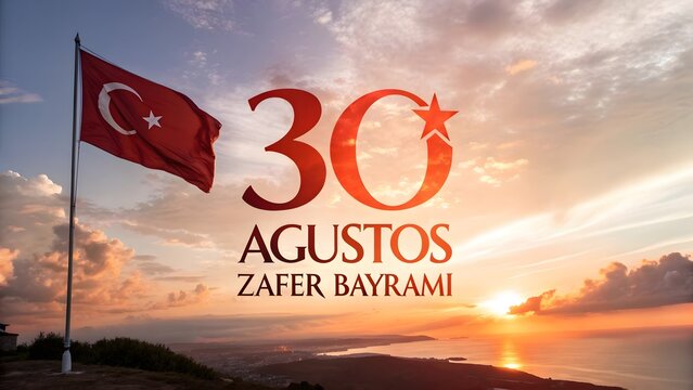 Turkish flag waves at sunset celebrating victory day august 30