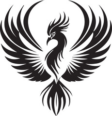 Obraz premium Detailed Phoenix Vector – Open Wings with Individual Feather DetailIntricate Feathered Phoenix Design – High-Detail Bird of Fire VectorMythical Phoenix with Spread Wings – Separate Feather Vector 
