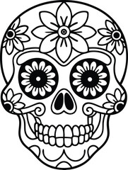 Intricate day of the dead skull adorned with colorful flowers isolated on white background isolated on transparent background