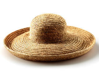 Woven straw sun hat with wide brim placed flat 