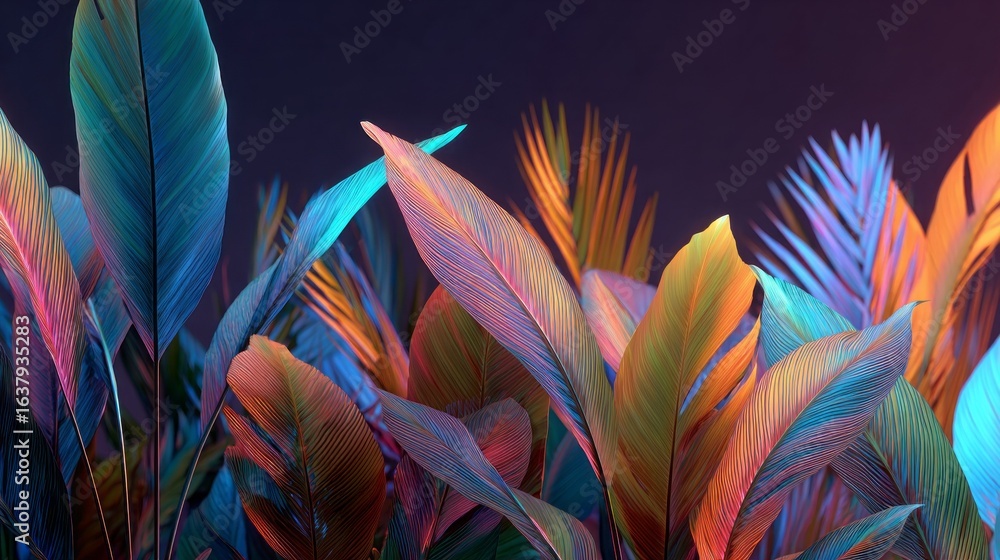 Poster vibrant tropical foliage creating a modern layout with colorful textures in a contemporary setting