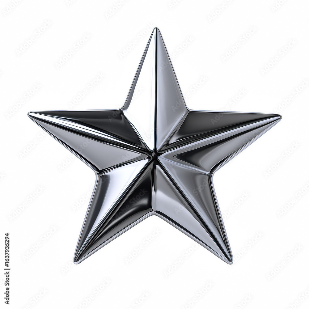 Poster polished metallic five-pointed star emblem with reflective surface and sharp edges