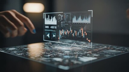 Advanced data visualization with holographic touch interface for stock exchange and financial - Powered by Adobe