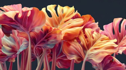 Obraz premium Tropical foliage arrangement showcasing vibrant colors and modern design elements in a contemporary setting