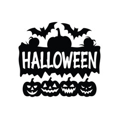Spooky halloween sign with jack o lanterns and bats isolated on white background isolated on transparent background