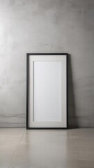 Black frame mockup on minimalist wall with subtle texture and reflections