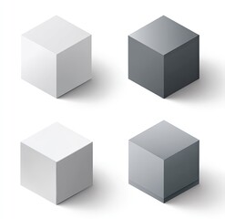 Fototapeta premium Four isometric cubes in varying shades of gray and white
