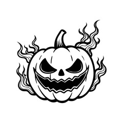 Spooky jack o lantern halloween pumpkin with fiery flames isolated on white background isolated on transparent background