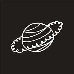 Doodle style illustration of planet on black color background