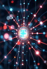 Medical abstract, Healthcare networking and data connected, hyperrealism, with white tones