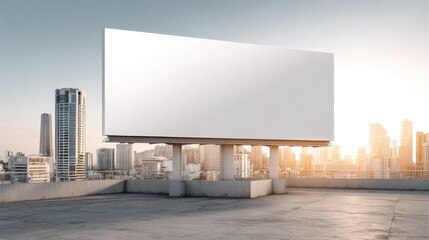 Obraz premium Blank Billboard Mockup on City Rooftop at Sunset, Ready for Advertising and Marketing Campaigns