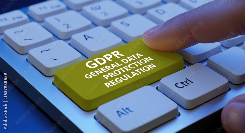 Poster pressing keyboard button with gdpr text: data protection and privacy concept, security regulations c