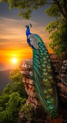 Obraz premium Majestic Peacock Sunset Vista Luxury Brand Image