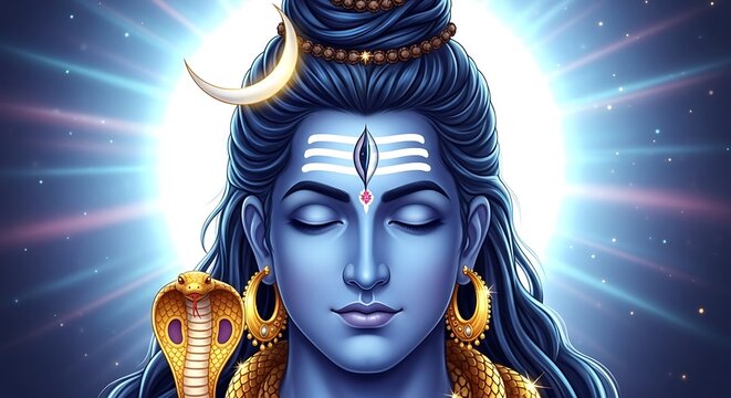Serene Lord Shiva Digital Art Peaceful Hindu God Meditation Yoga Spirituality