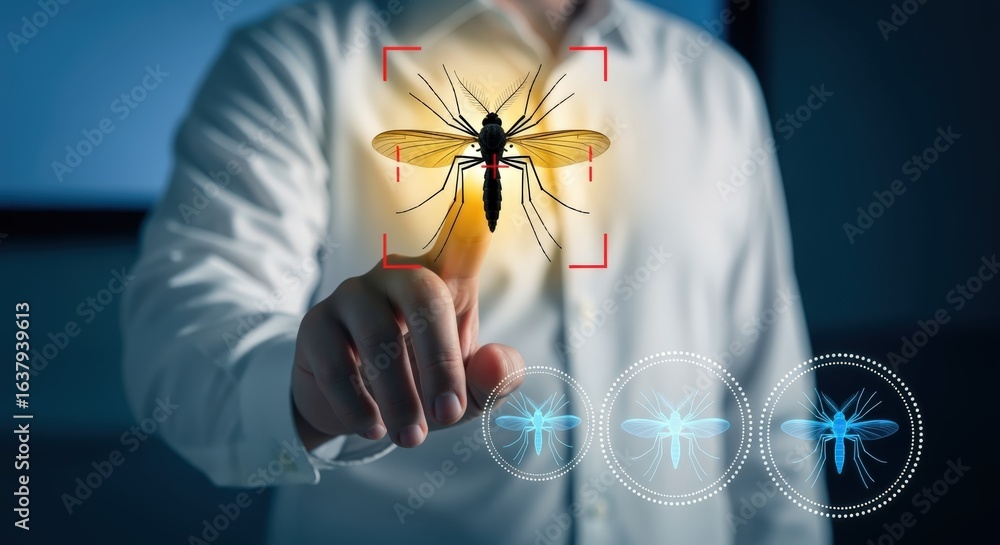Poster mosquito detection system interface with fingertip touch for pest control and public health applicat
