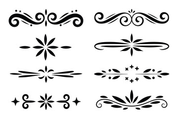 Calligraphy filigree lines, Text dividers, vintage Flourishes decorative Scrolls, wedding Ornate, fancy elegant page Separators design elements, Header Swirls menu card,s Ornamental Border
