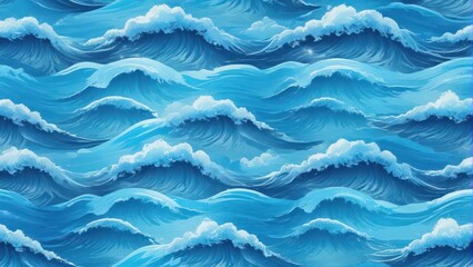 Obraz premium Blue Water Seamless Pattern with Ocean Waves