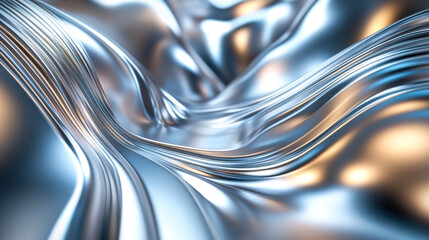 Flowing silver fabric draping softly with gentle light reflections and smooth curves