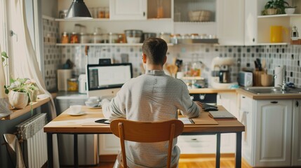 The young man is calculating household expenses and mortgage payments.