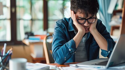 The young man is calculating household expenses and mortgage payments.