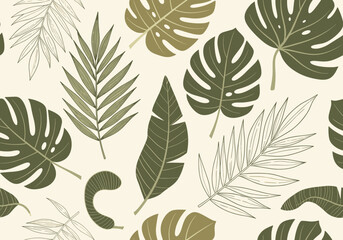 Exotic tropical botanical leaf pattern with natural greenery and palm fronds