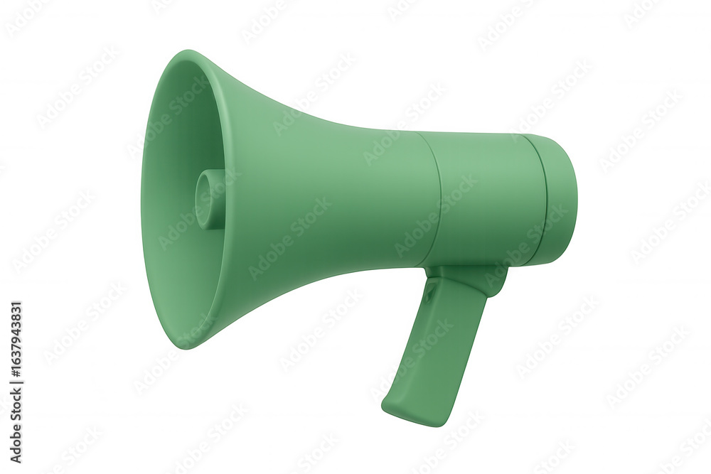 Poster green megaphone rendering floating on transparent backdrop, communicating vital information with bol