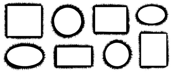 vector illustration of hand drawning circle, oval, square line sketch set isolated on transparent background. Art design round circular scribble doodle. Abstract graphic element for message note mark.