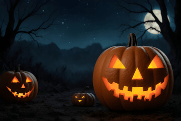 Halloween Spooky Nighttime Scene Horizontal Background 1