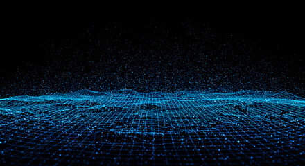 Futuristic Network Landscape With Glowing Points and Lines, a Seamless Digital Background to use for Digital, Blockchain, and Big Data