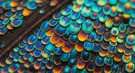 Obraz premium Iridescent feathers background in macro detail